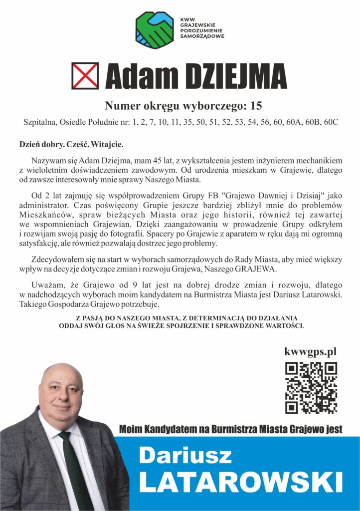 Adam Dziejma - ulotka tył